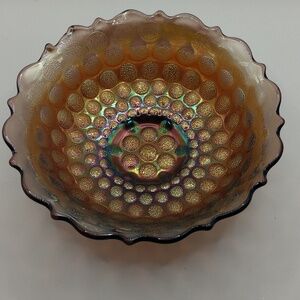 Vintage Fenton Carnival Glass Marigold Coin Dot Stippled 6.5 inch Bowl